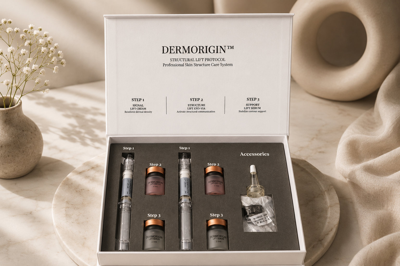 DERMORIGIN Structural Lift Protocol box, closed, standing upright