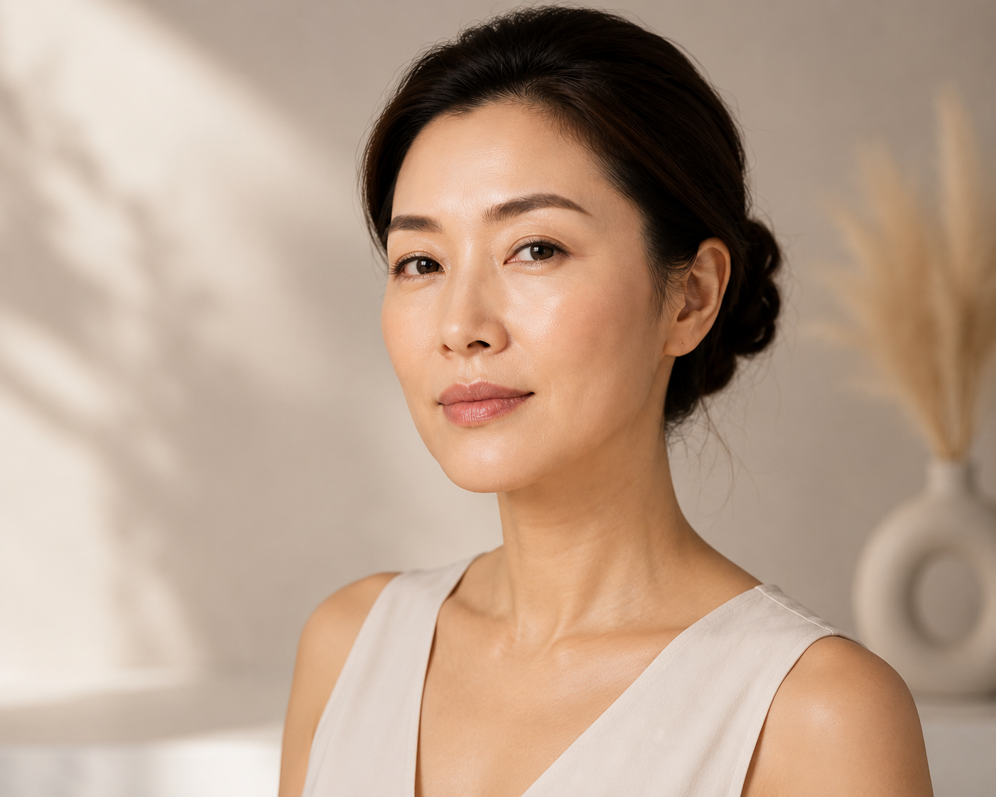Portrait of a woman with clear, radiant skin